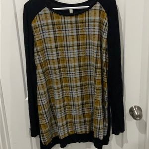 Black and yellow plaid long sleeve shirt